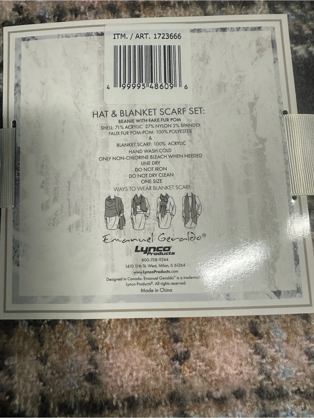 Emanuel Ungaro Cream, Tan & Black Plaid Hat and Blanket Scarf Set